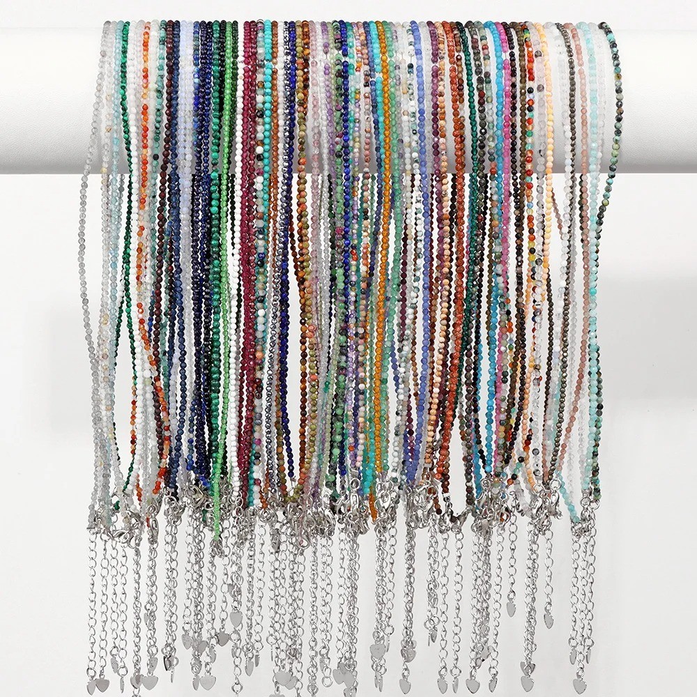 2mm Natural Stone Beaded Necklace Handmade Gemstone Chain Boho Women’s Jewelry