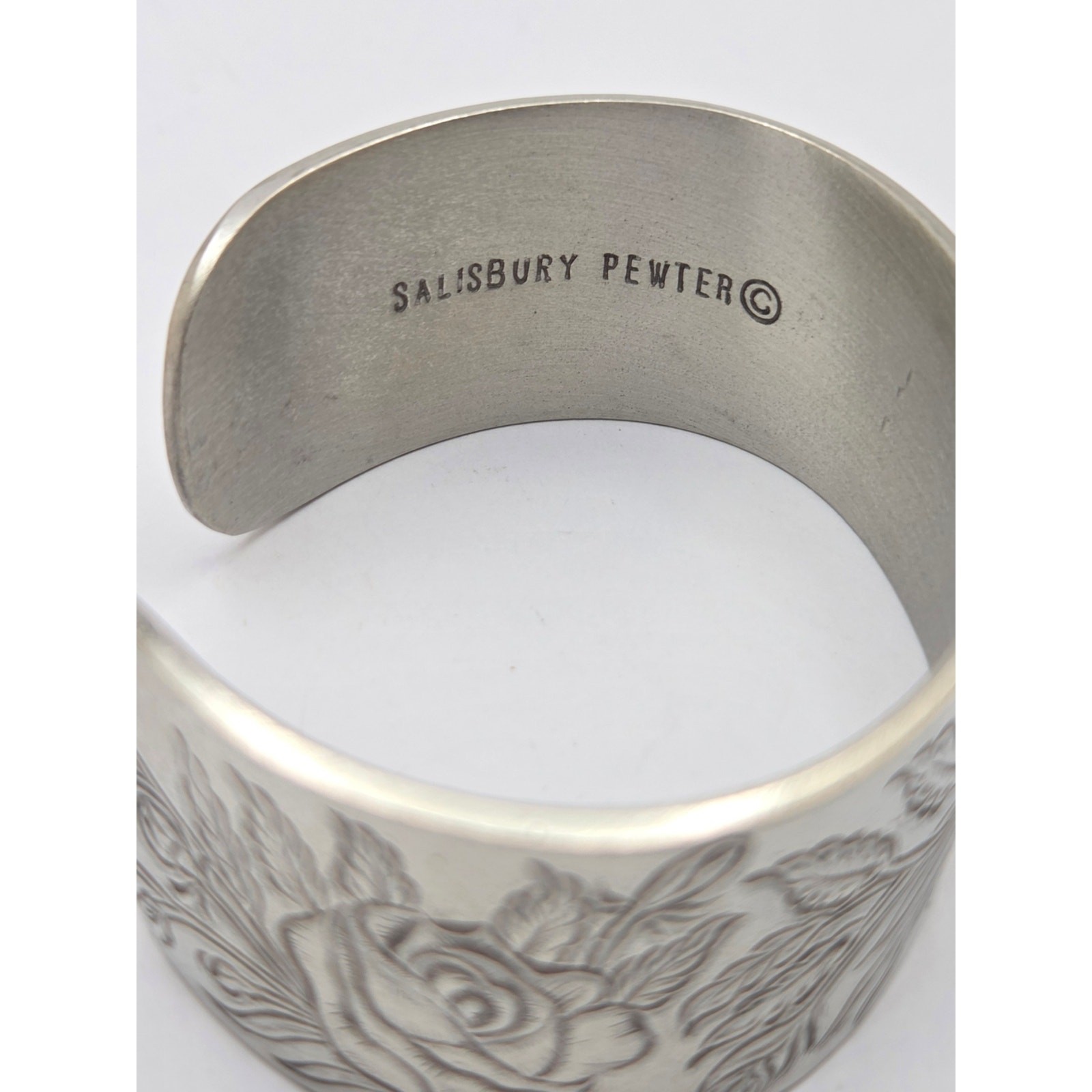 Salisbury Pewter Vintage Floral Rose Engraved Cuff Bracelet – June