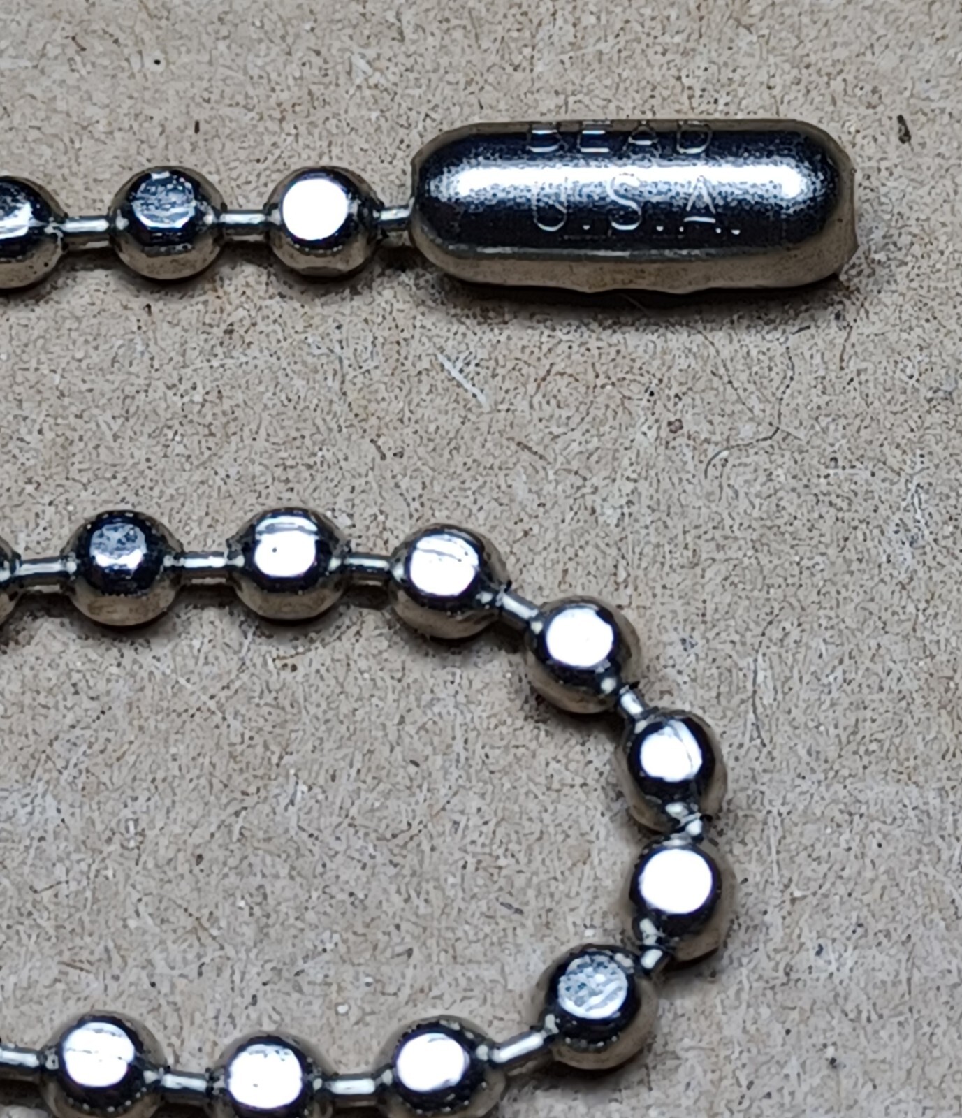 24″ Silver NP Steel 2.4mm Flat Ball Bead Military Type Dog Tag Chain USA Made