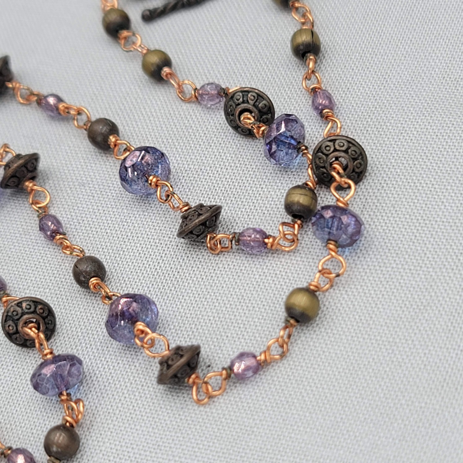 Y Drop Beaded Necklace Copper tone Female Goddess Pendant 18″