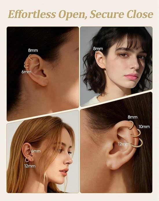 Small Huggie Hoop Earrings for Women Men, 4 Pairs Silver 14K Gold Plated 316L Su