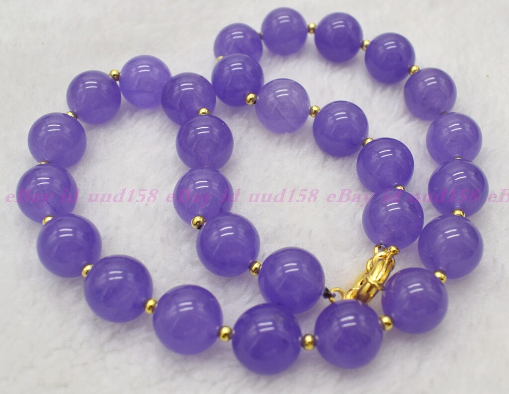Natural 8mm 10mm 12mm 14mm Lavender Purple Jade Round Gem Beads Necklace 18″ AAA