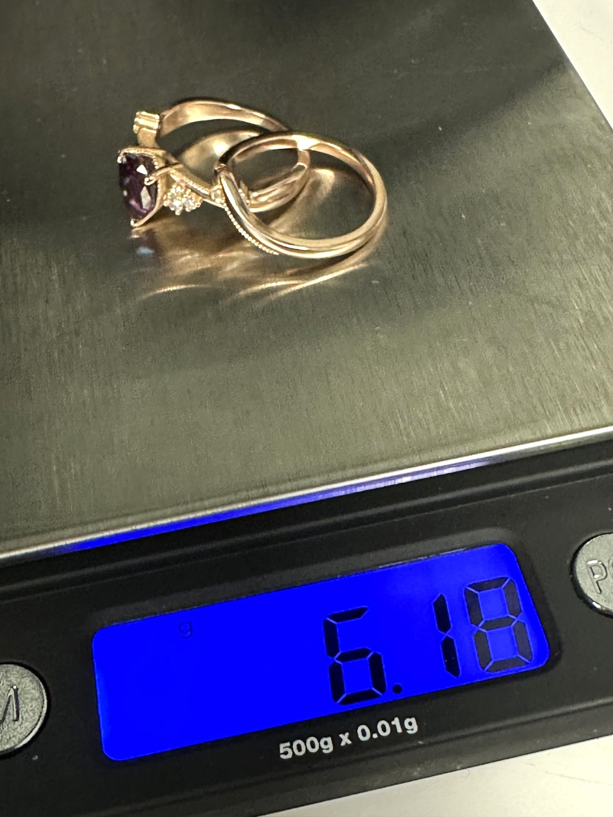 14k Rose Gold Simulated Alexandrite CZ 2pc Ring Set 4.00dwt