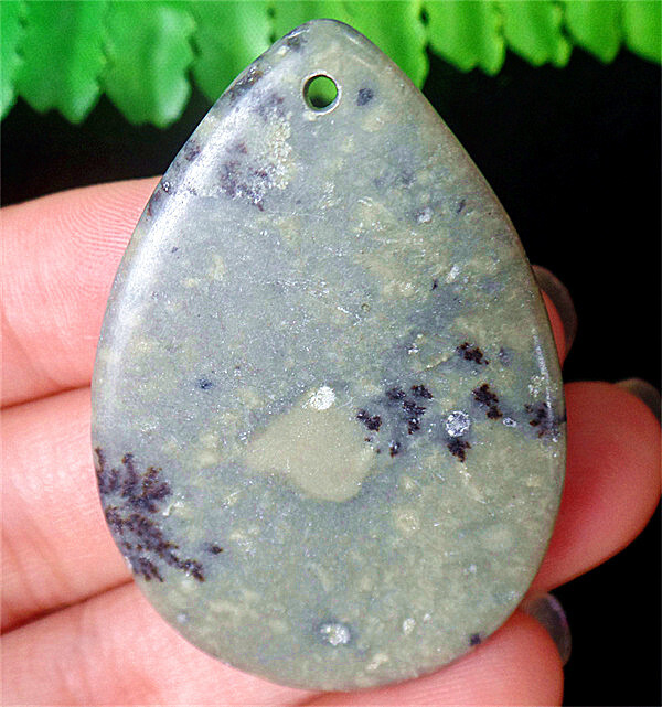 47x33x7mm Natural Gray&Black Chohua Jasper Reiki Teardrop Pendant Bead ZL4249