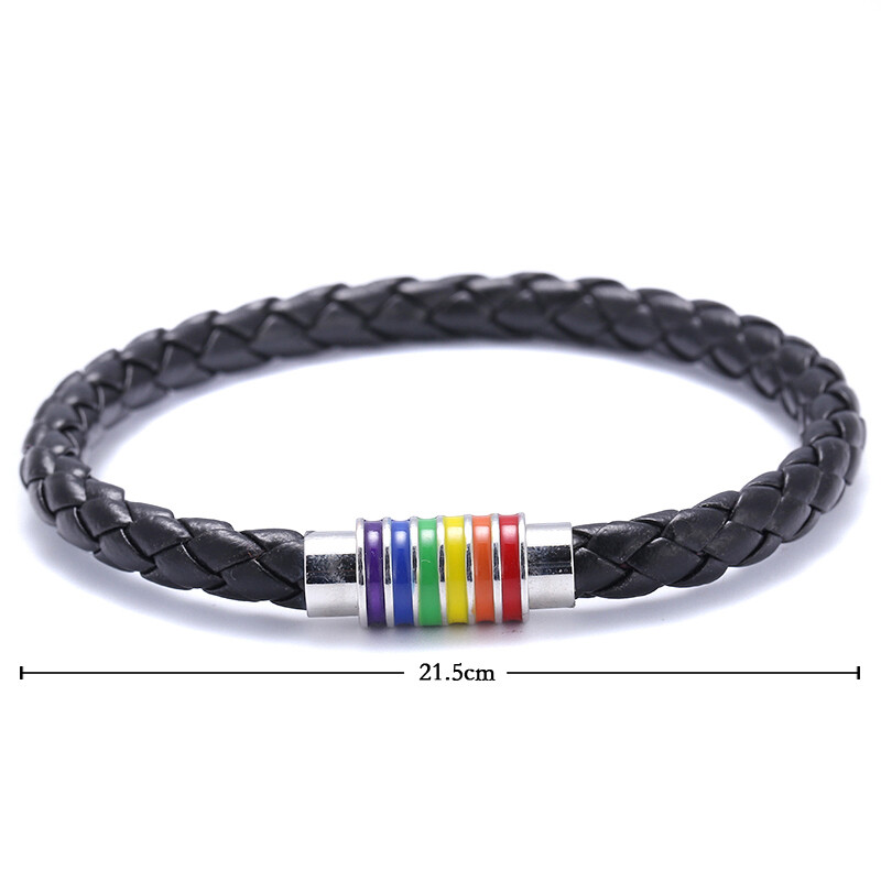 2 Pcs Couple Bracelet Love Leather Braided Magnetic Rainbow Gay LGBT Lover Gift
