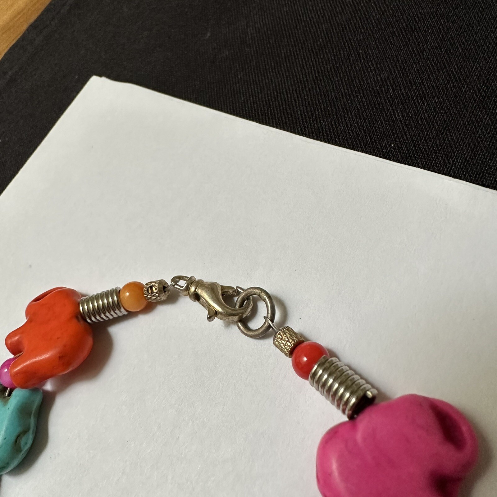 Colorful Beaded Elephant Bracelet 7 7/8 Inch Multi Color / Silver Tone