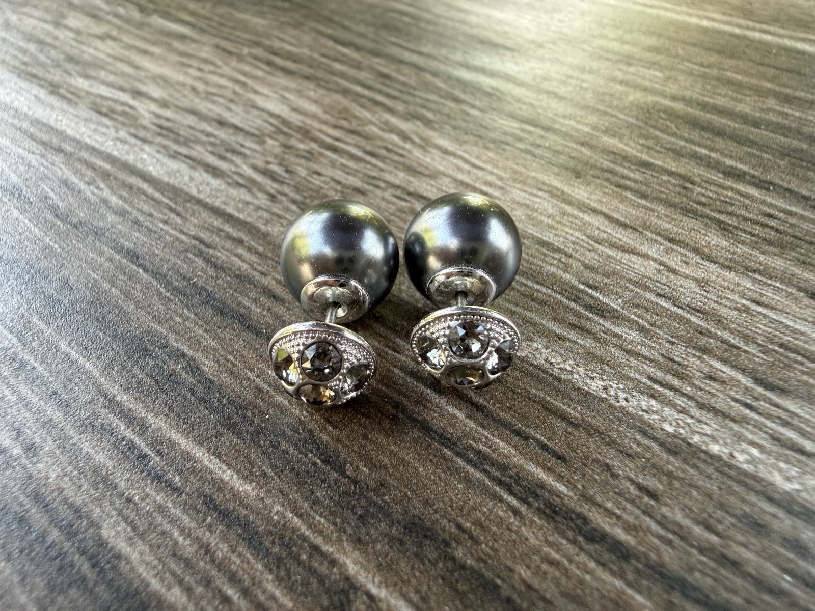 Touchstone Crystal Flipside Gray Pearl Reversible Stud Earrings Crystal Pavé