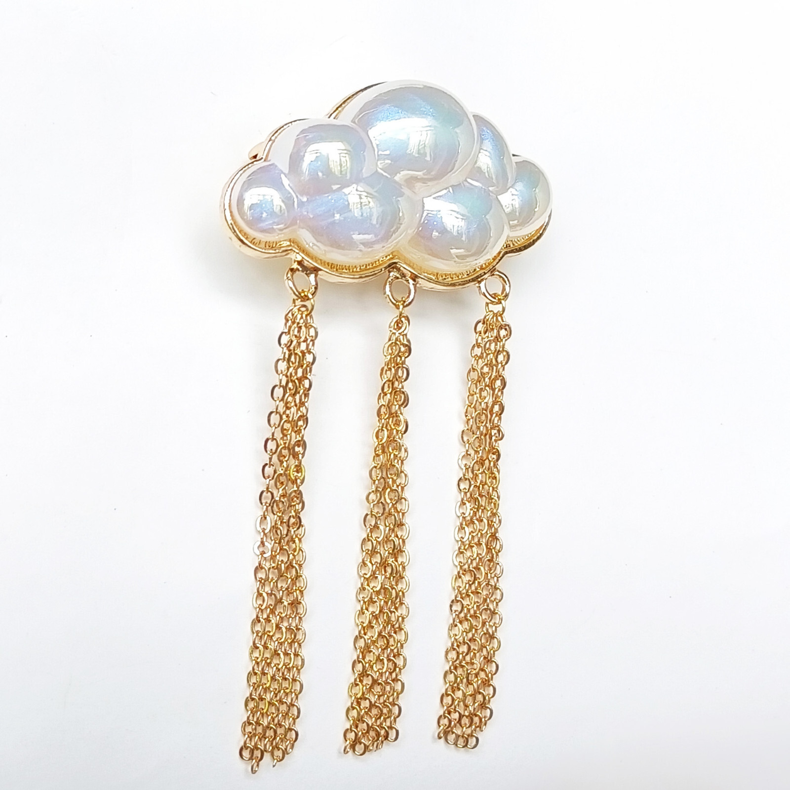 2pcs Brooch White Cloud Gold Rain Raindrop Tassel Fairytale Fantasy Lovely Pin