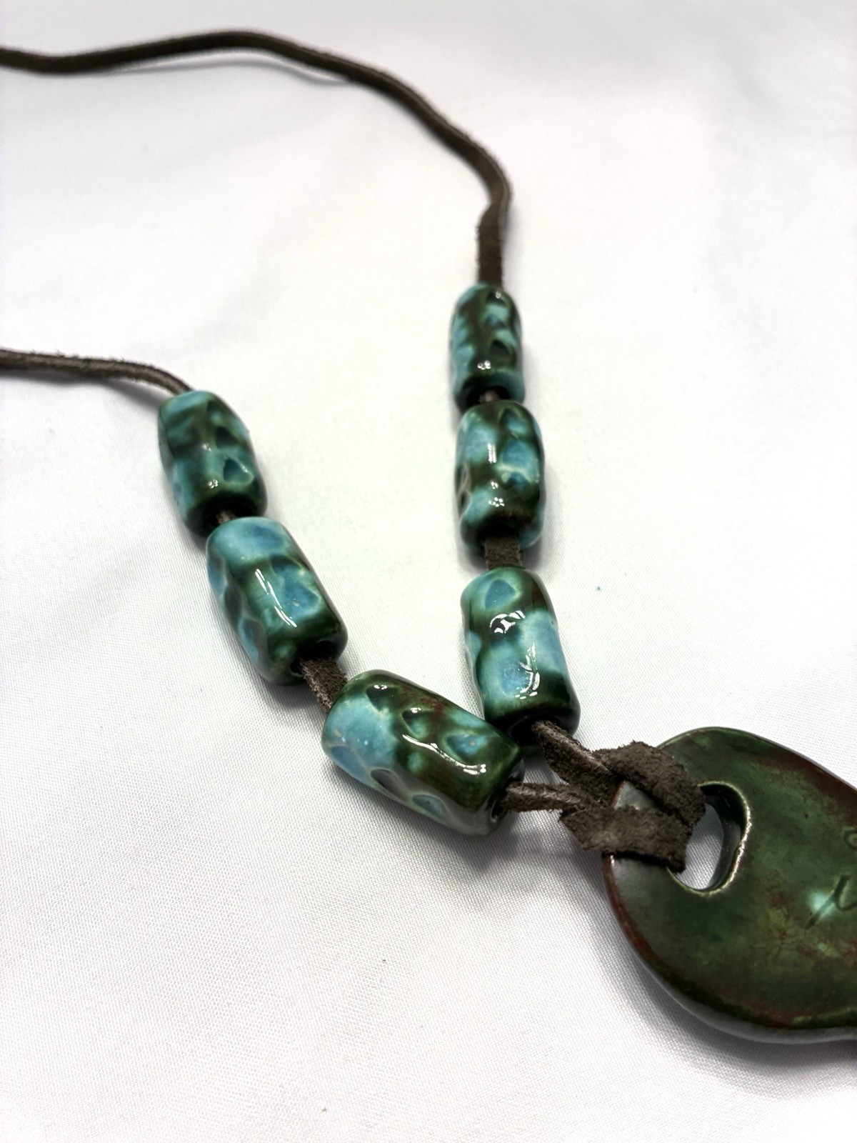 Imnuk Originals (1970’s) Handcrafted Pendant Necklace With Leather Cord
