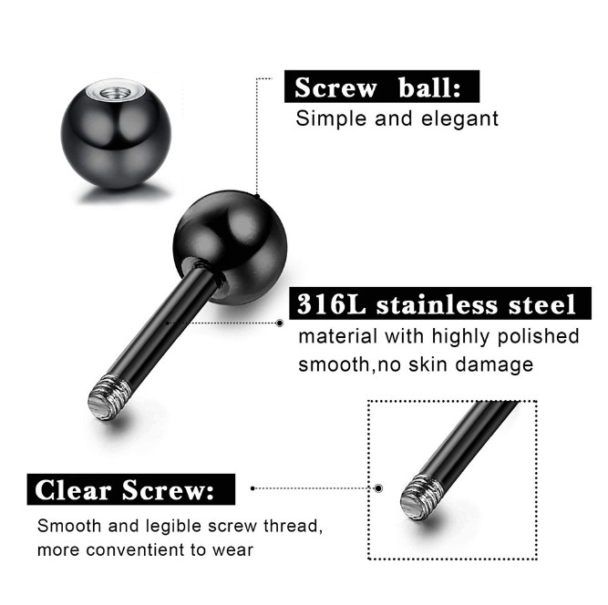 Stainless Steel Stud Earrings Round Ball Screw Back Ear Piercing for Men Women
