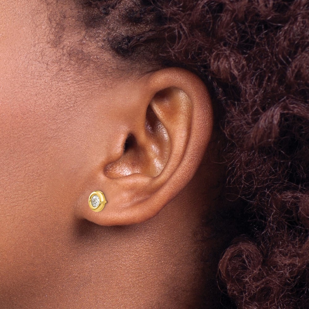 7mm 14K Yellow Gold Polished CZ Fancy Post Earrings