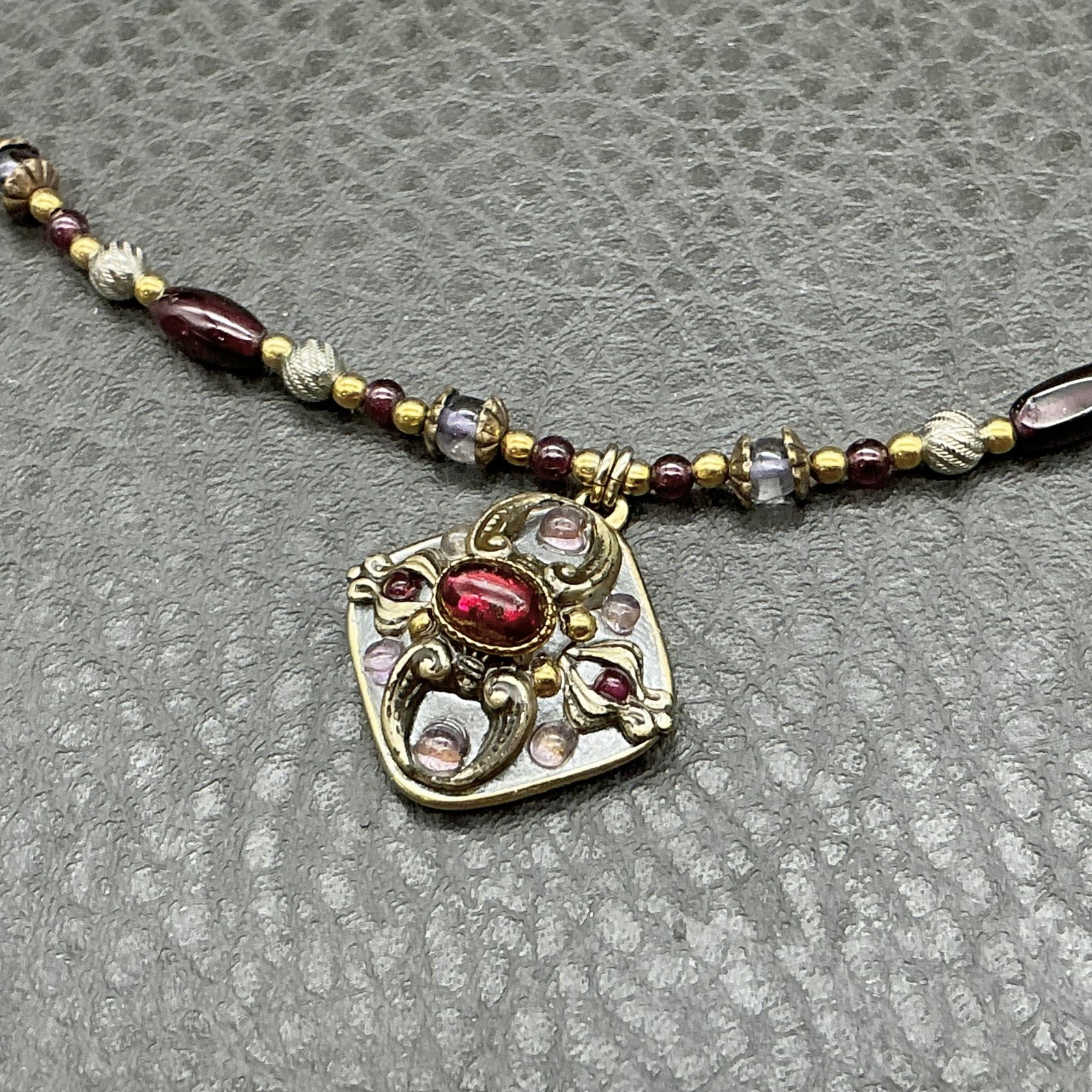 Michal Golan Necklace Red Glass Beaded Square Pendant 18 In Womens Jewelry