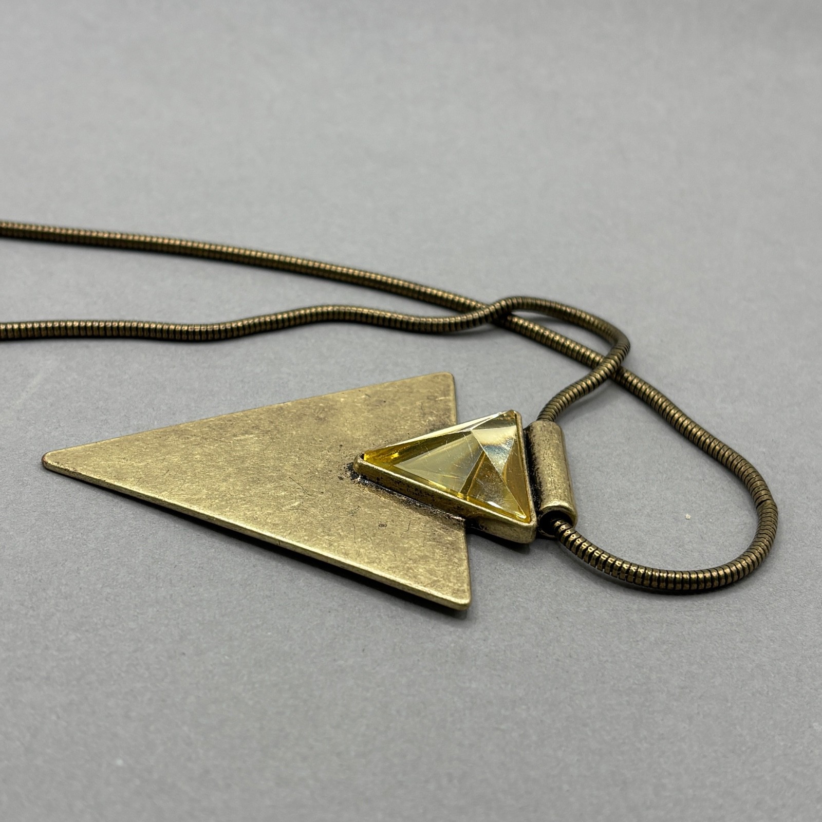 Jenny Bird Triangle Necklace Distressed Look Pendant Rhinestone WEAR TO CHAIN