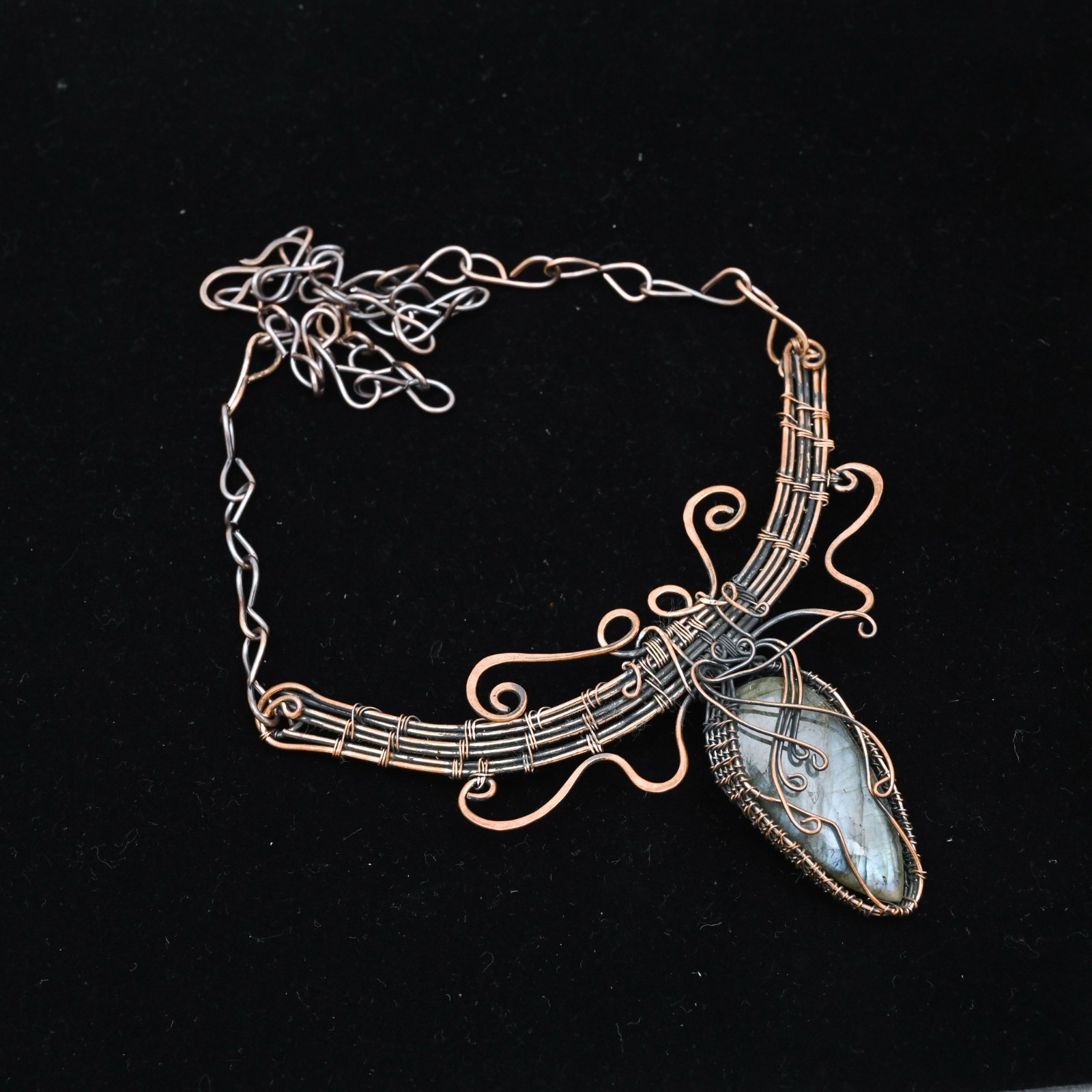 Copper Wire Wrapped Labradorite Pendant Necklace Artisan Handcrafted Necklace