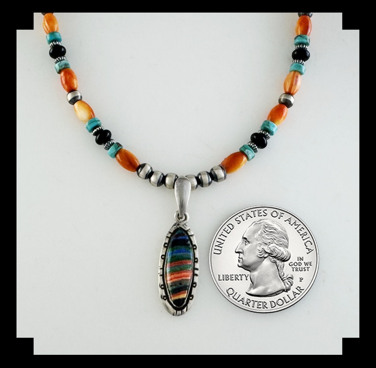 White Fox Multi Gemstone Necklace with Rainbow Calsilica Pendant