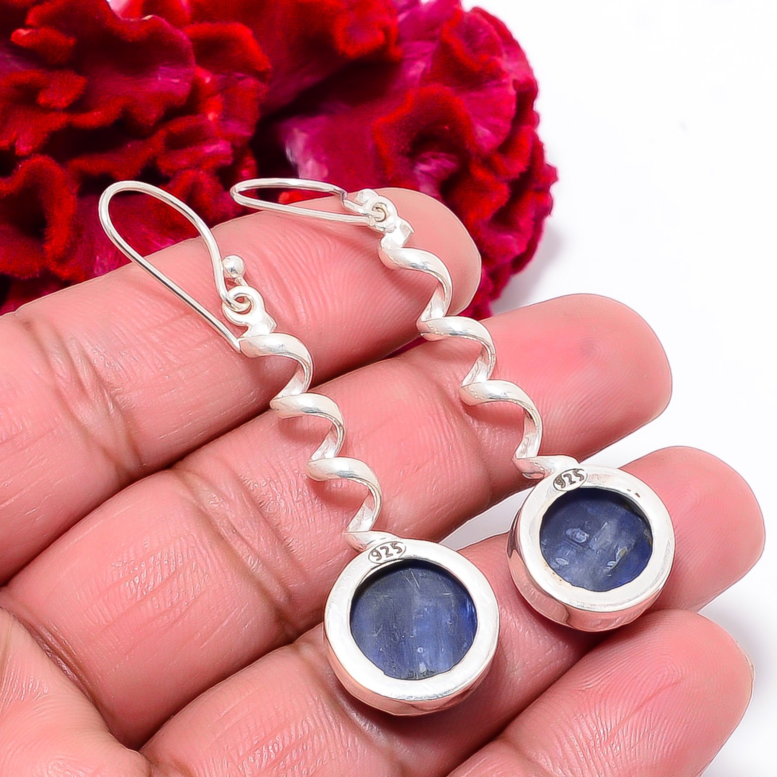 Kyanite – Nepal Designer Handmade 925 Sterling Silver Earring 2.22″ E9853