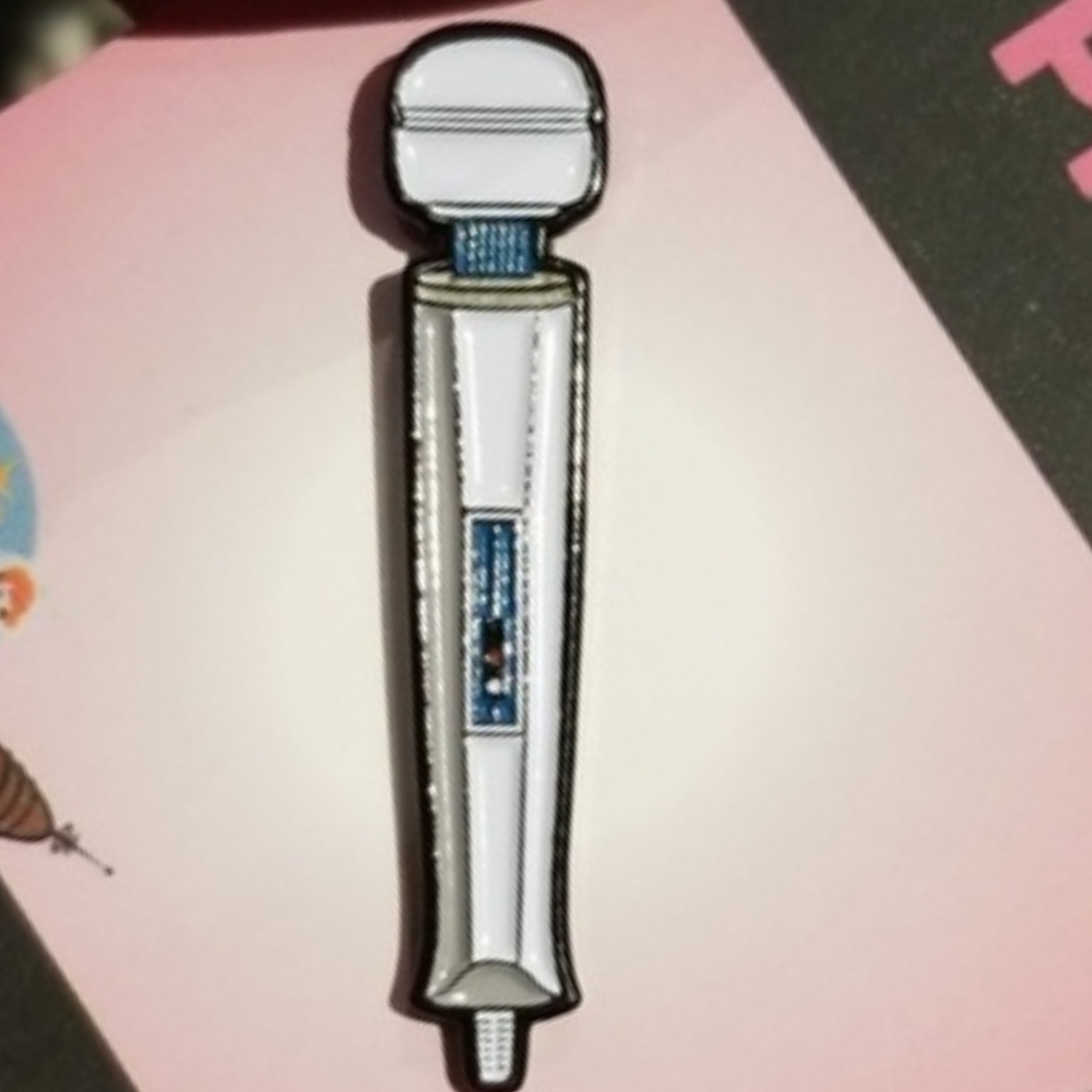 Lightweight Realistic Vibrating Wand Massage Lapel Pin Badge Brooch Gag Gift