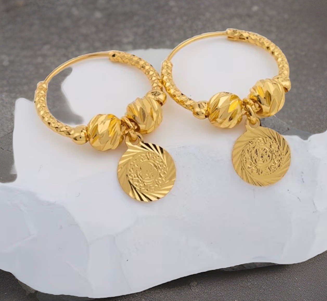 24K Gold Plated Dangle Hoop Earrings Stylish All Occasions Gift