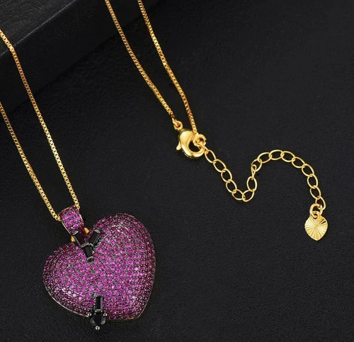 18K Gold Plated Lab Pink Sapphire Heart Pendant Necklace Earrings Valentine Gift