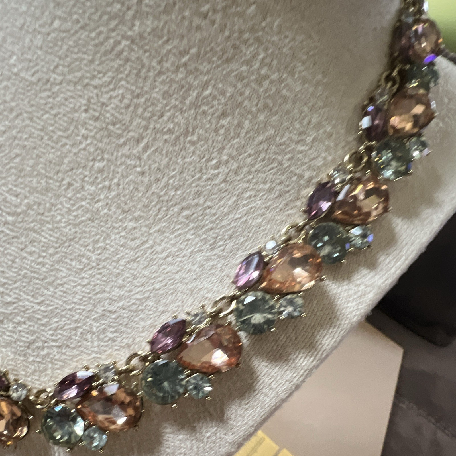 Charter Club Gold Tone Multicolor Pastel Crystal Cluster Statement Necklace 16”