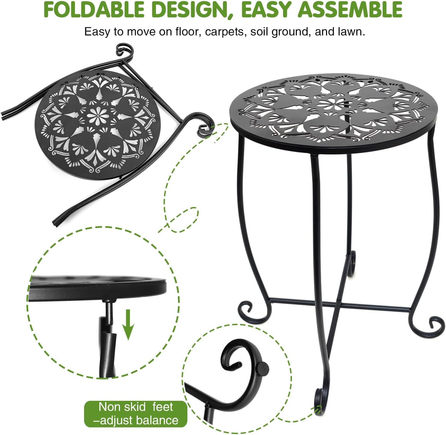 Outdoor Side Tables, 2 Pack Patio Side Table, Weather Resistant Metal Small roun