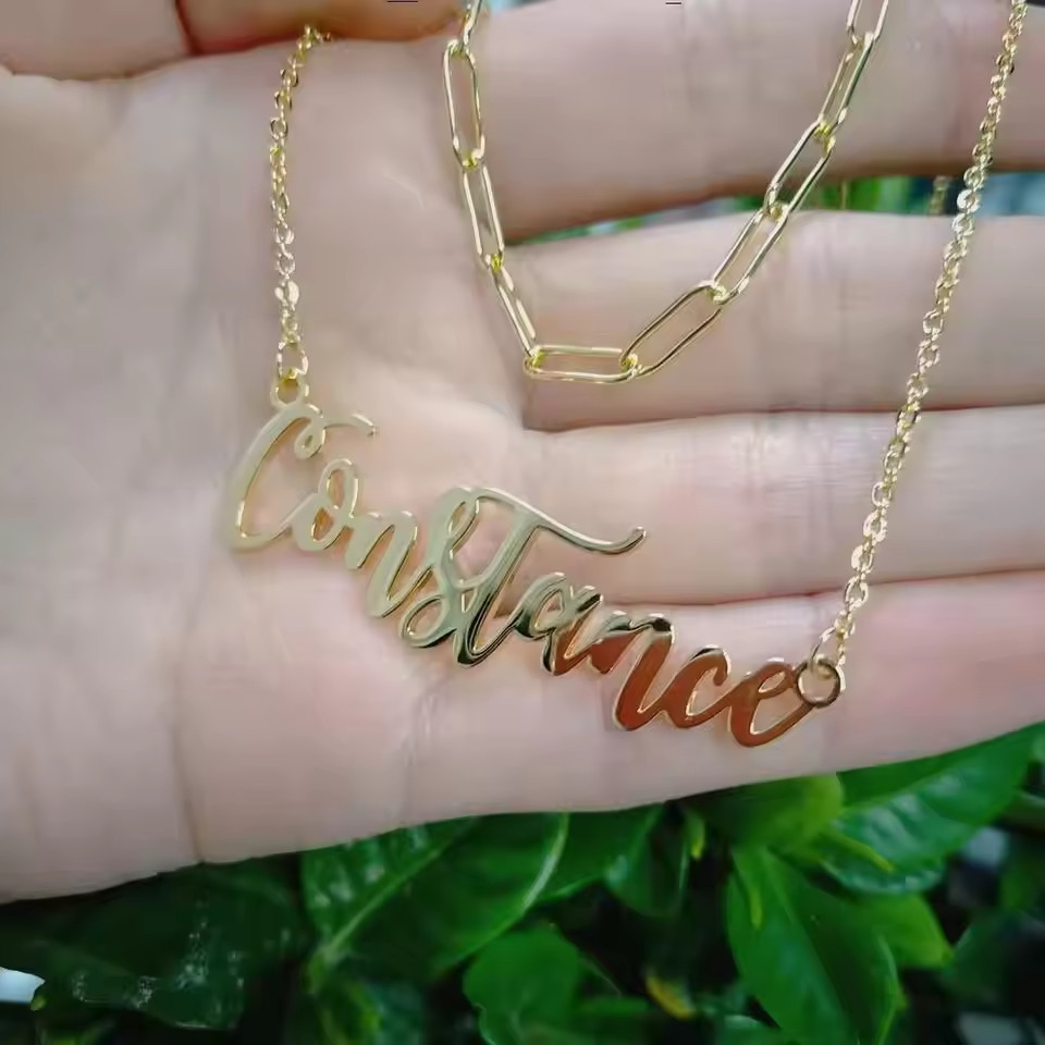 Customized Double Layered Name Necklace Pendant Jewelry Choker Link Chain Silver