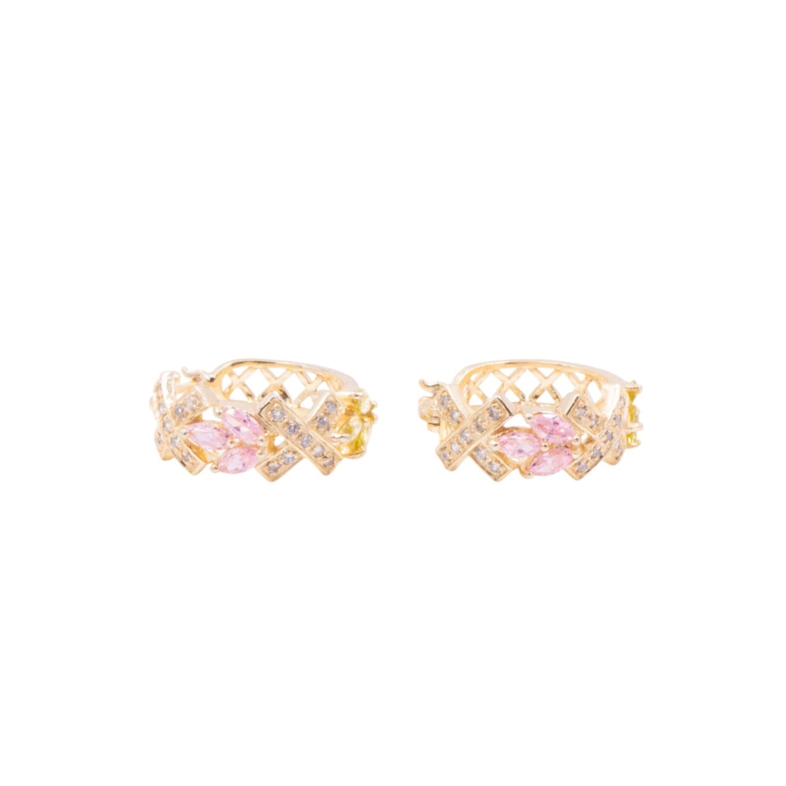 Sterling Silver 7/8 Inch CZ Hoop Earrings Pink Green Clear Cubic Zirconia