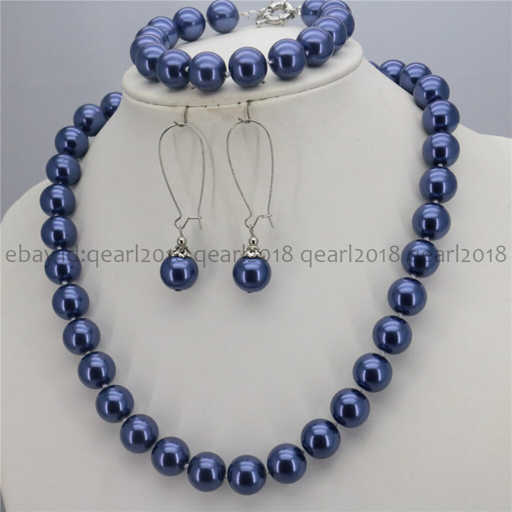 8/10/12mm South Sea Shell Pearl Round Beads Necklace Bracelet Earrings Set 18”