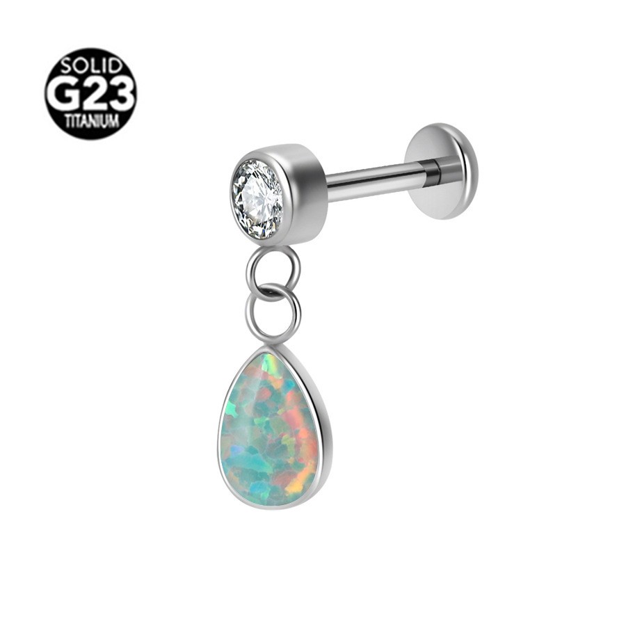 G23 Titanium Internally Threaded Opal Ear Stud Cartilage Helix Tragus Piercing