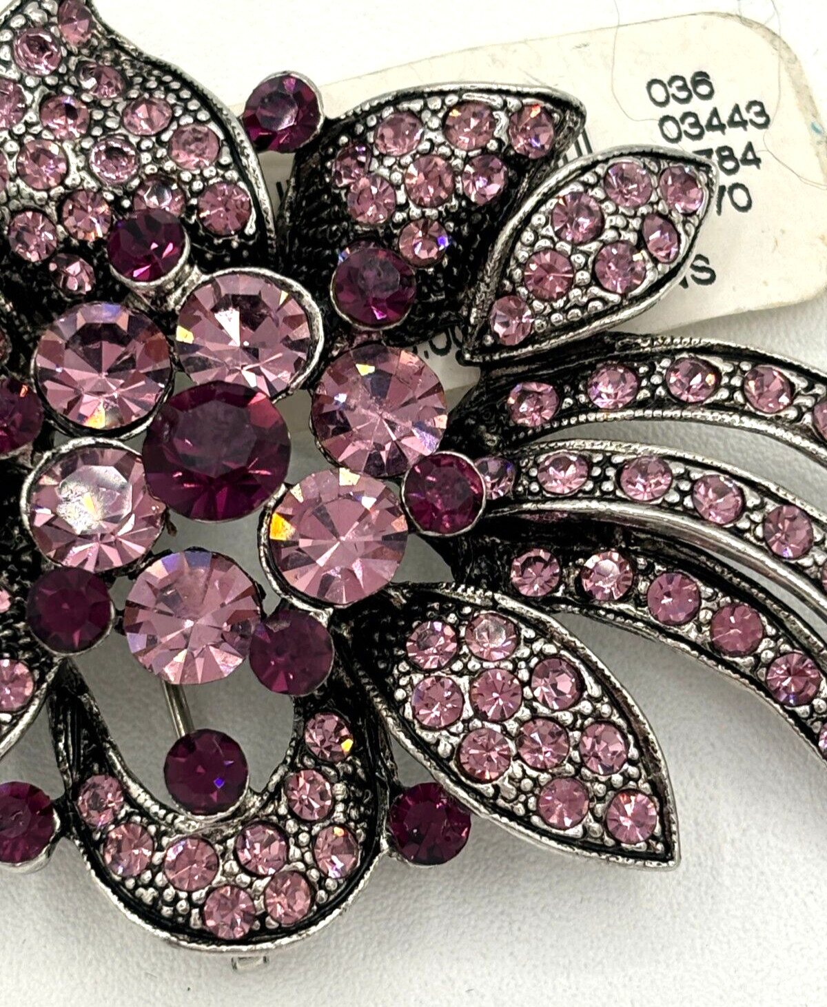 Express Crystal Floral Rhinestone Brooch PurplePink Silvertone Statement Pin NWT