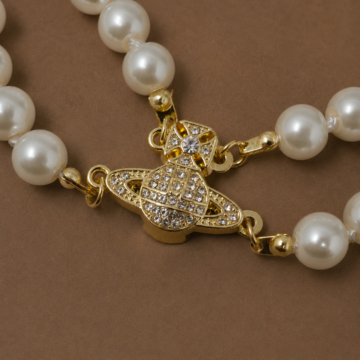 Vivienne Westwood Necklace Chocker Two Row Pearl Gold Magnetic Orb Pendant & Box