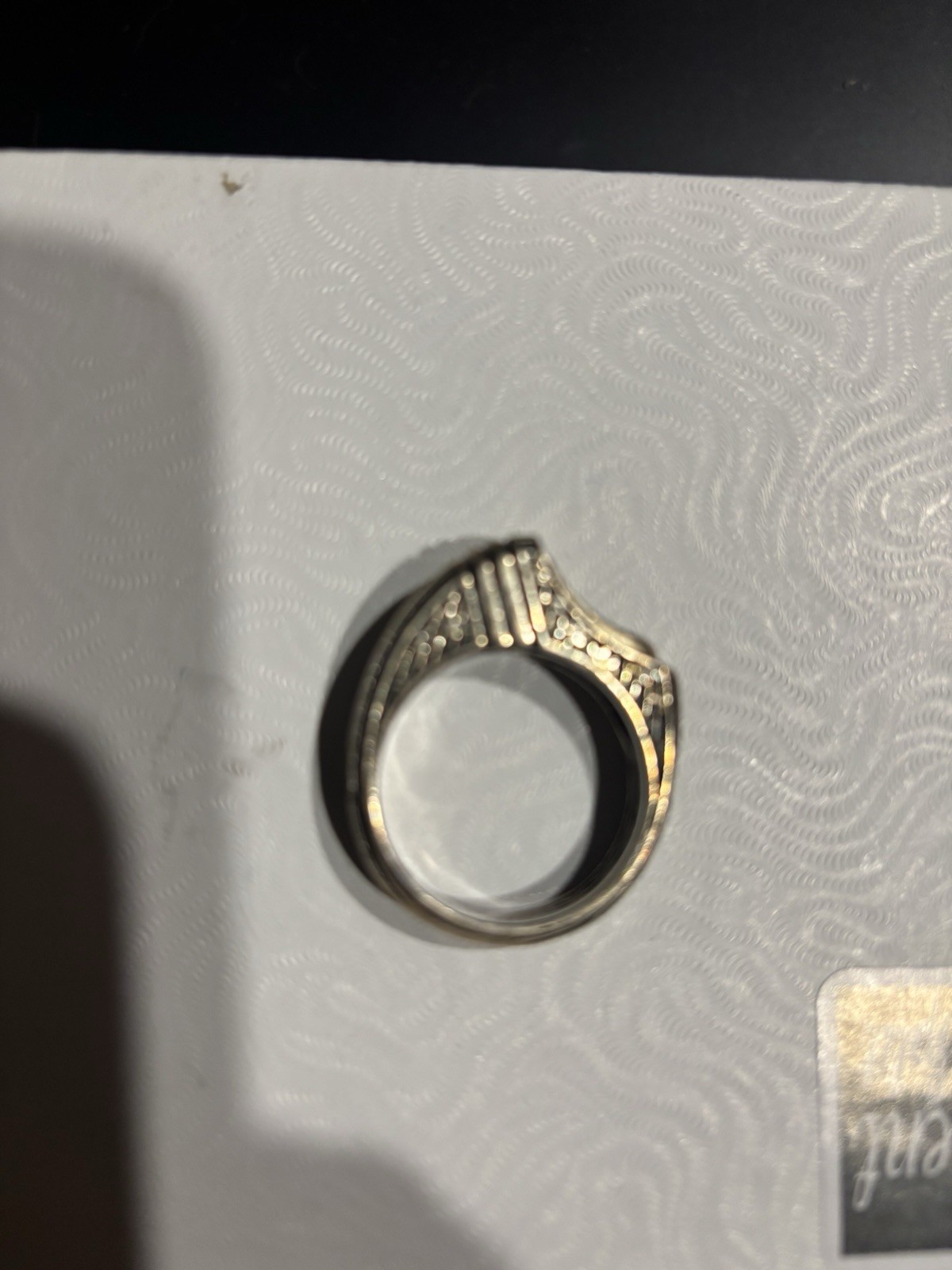 Silver Tone Size 12.5 Signet Band Ring with Geometric Patterned Band