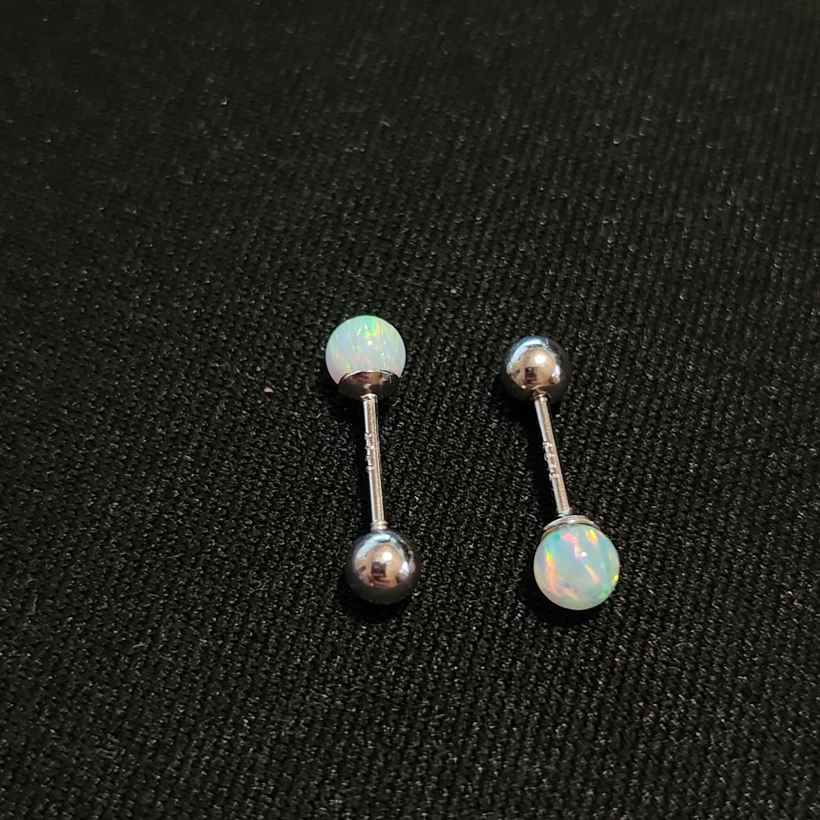 925 Sterling Silver 4mm Natural Round White Fire Opal SMALL Earrings Screw Back