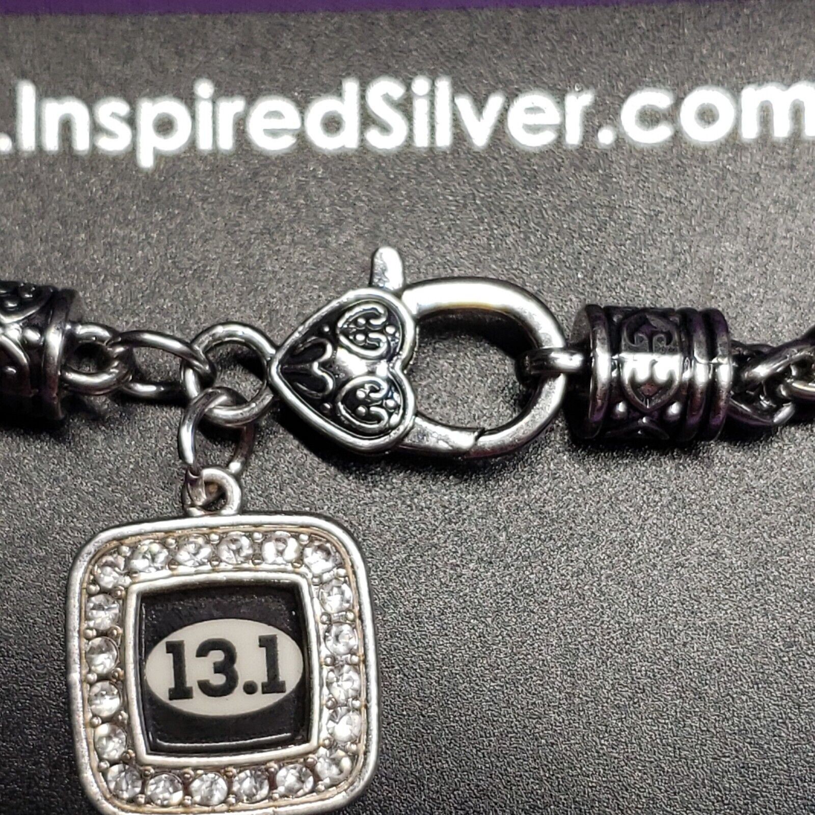 Inspired Silver Braided Chain Bracelet w/ “13.1” Half Marathon Charm, on card