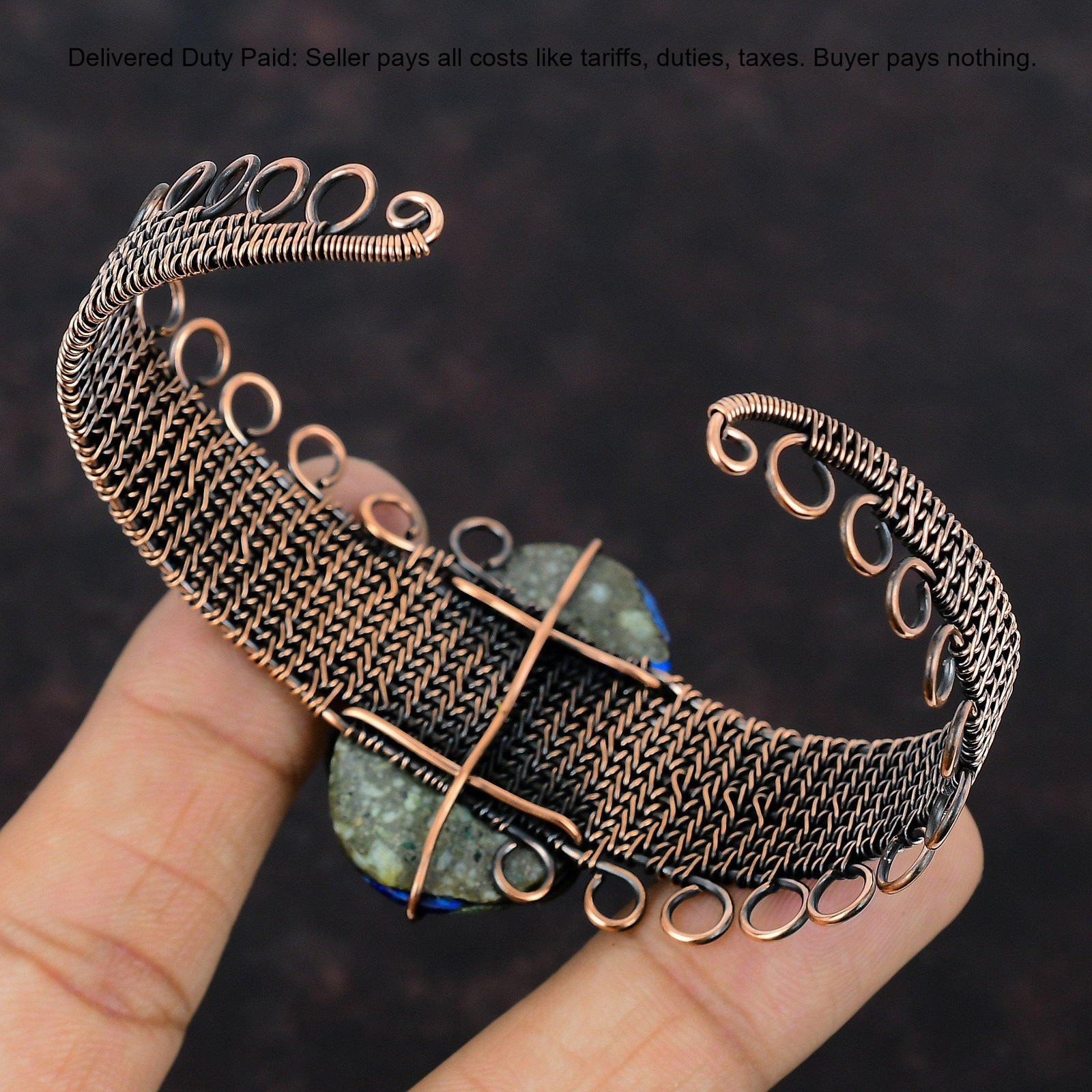 Natural Azurite Malachite No Stone Copper Sister Wire Wrapped Anniversary Bangle