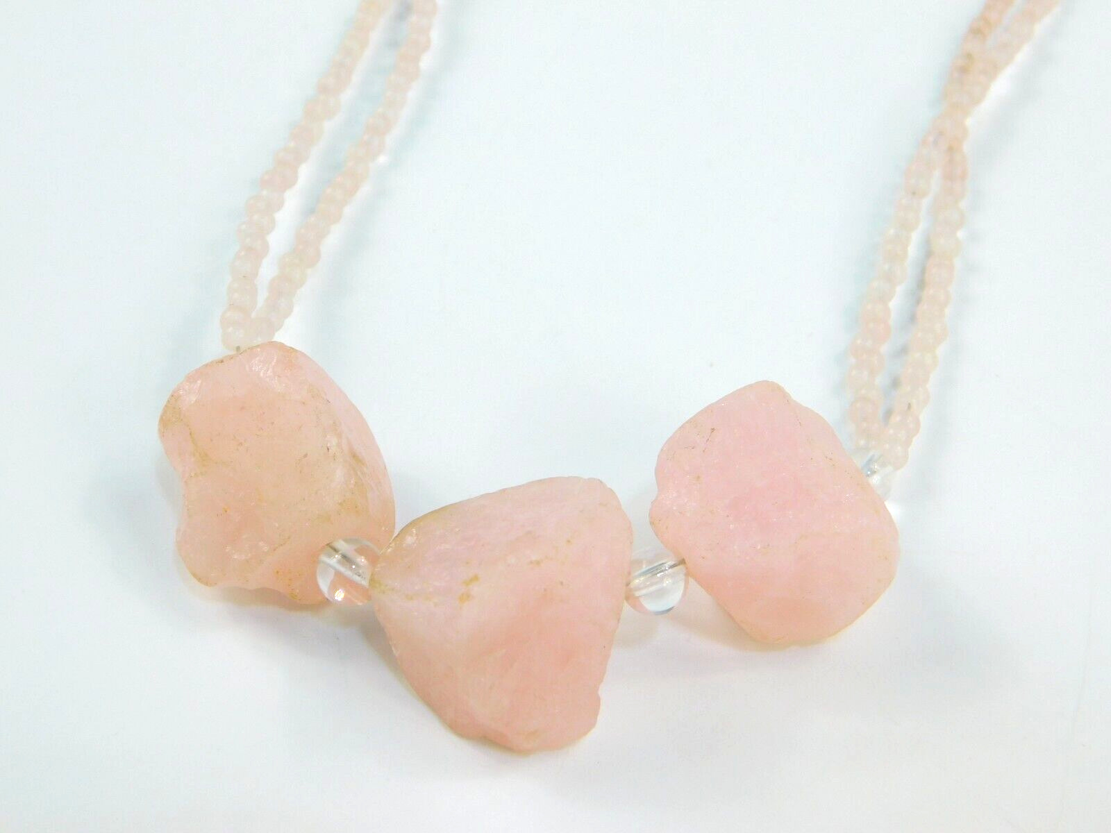 PJC India 925 Sterling Silver Rough Pink Rose Quartz Beaded Necklace 18″ Long