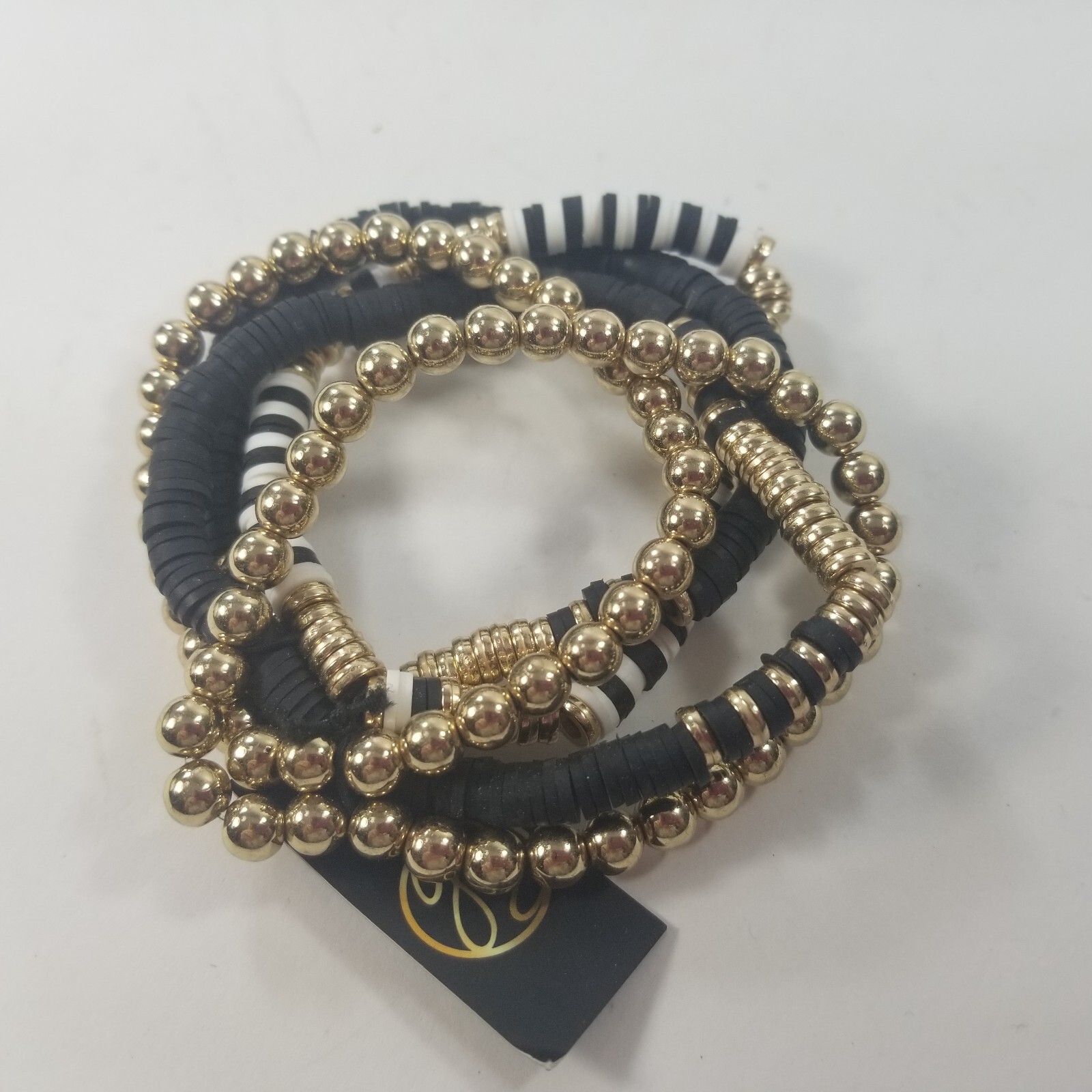 Gold tone Multi-Strand Bracelet Black White Layered