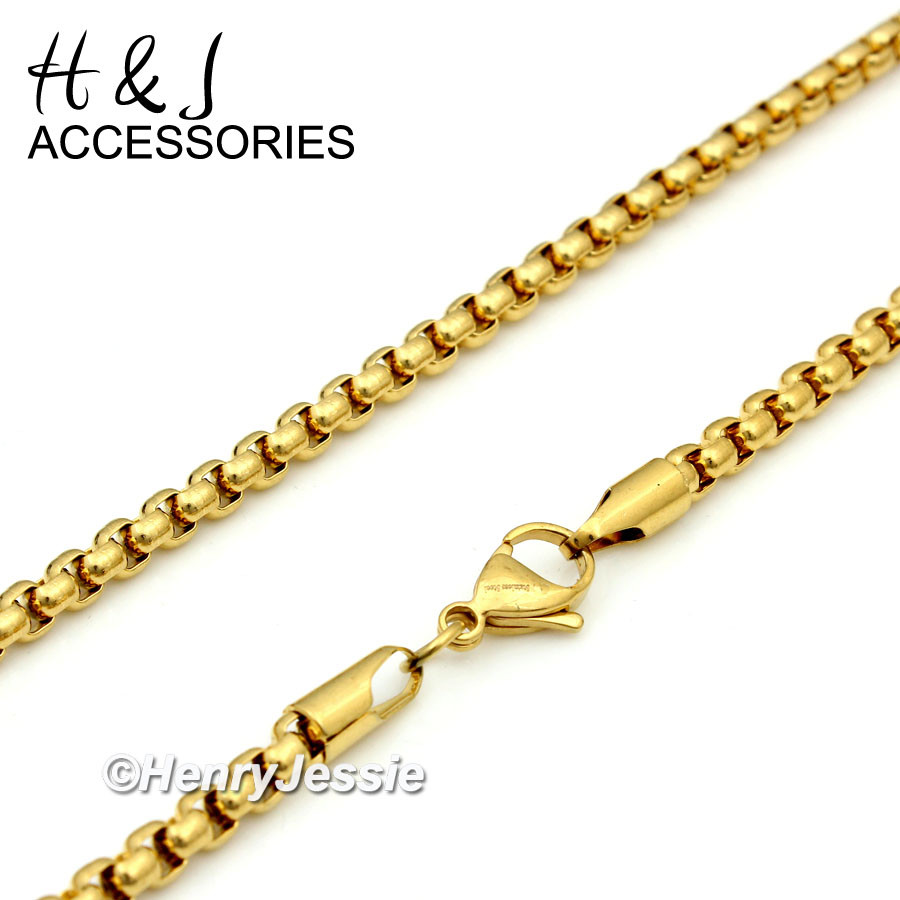 16-30″MEN Stainless Steel 2mm Gold Plated Smooth Classic Box Chain Necklace*A120