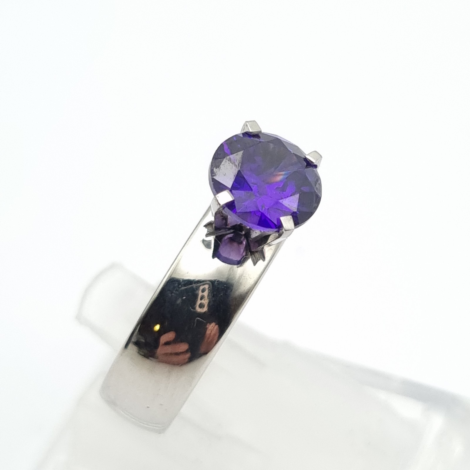 Solitaire Ring 316L Stainless Steel Purple Stone Size P