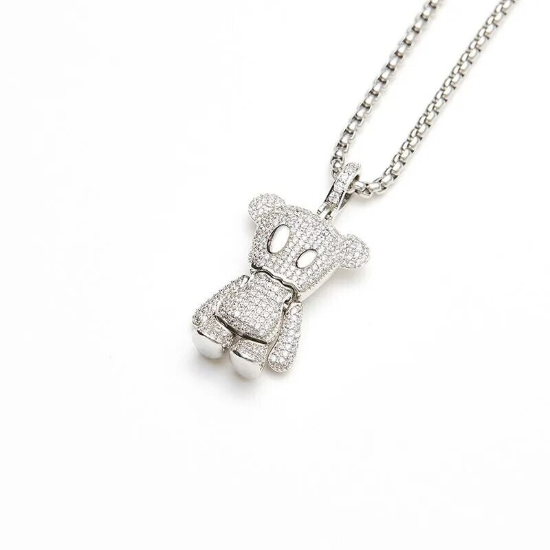 Fashion Teddy Bear Pendant Titanium Steel Necklace with Chain Unisex Decorations