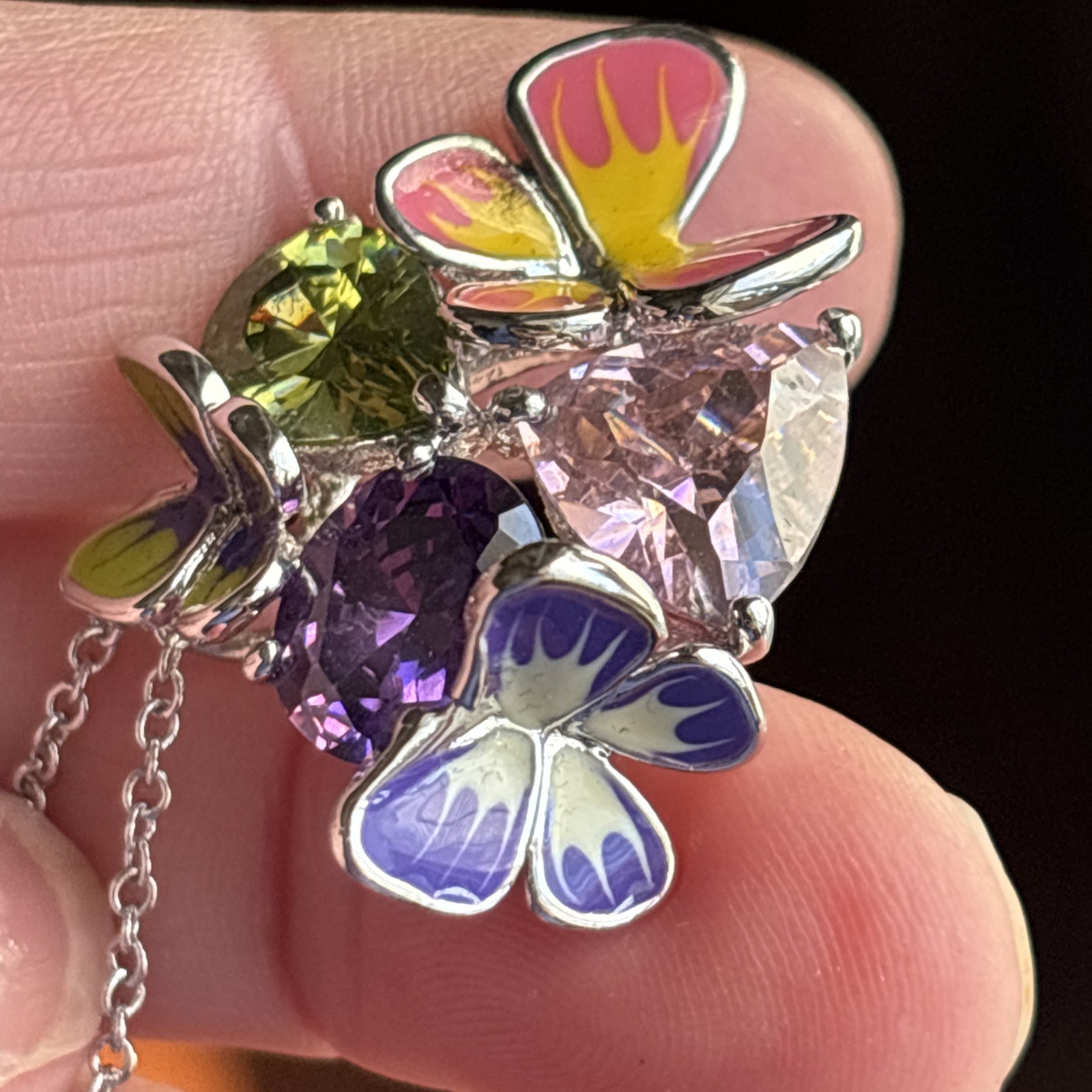 Park Lane Fairytale Pendant 16-18” Silver Tone Purple Pink Green Butterfly & Bns