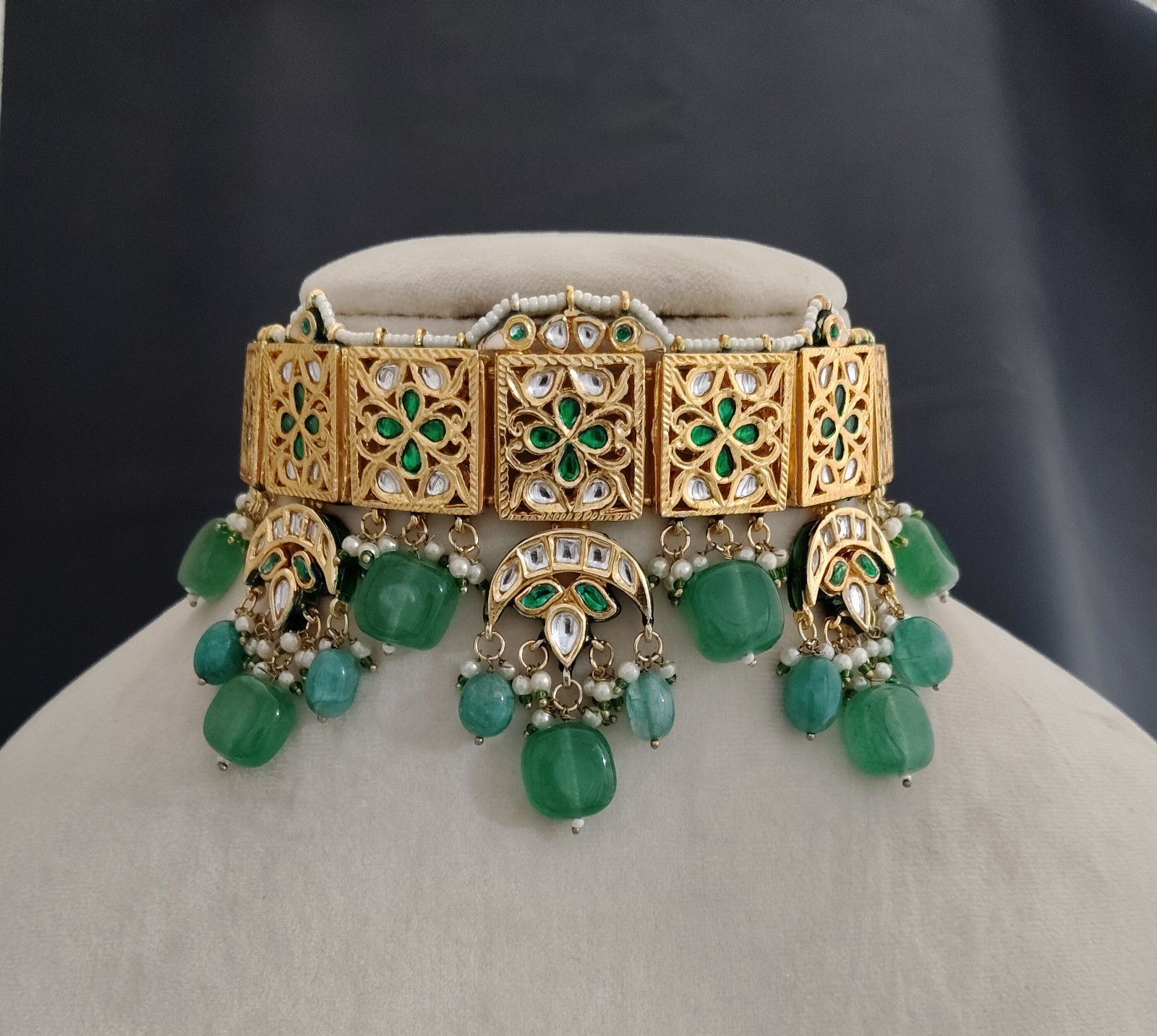 Emerald Green Kundan Choker Set Indian Bridal Necklace Roz Jewellers.