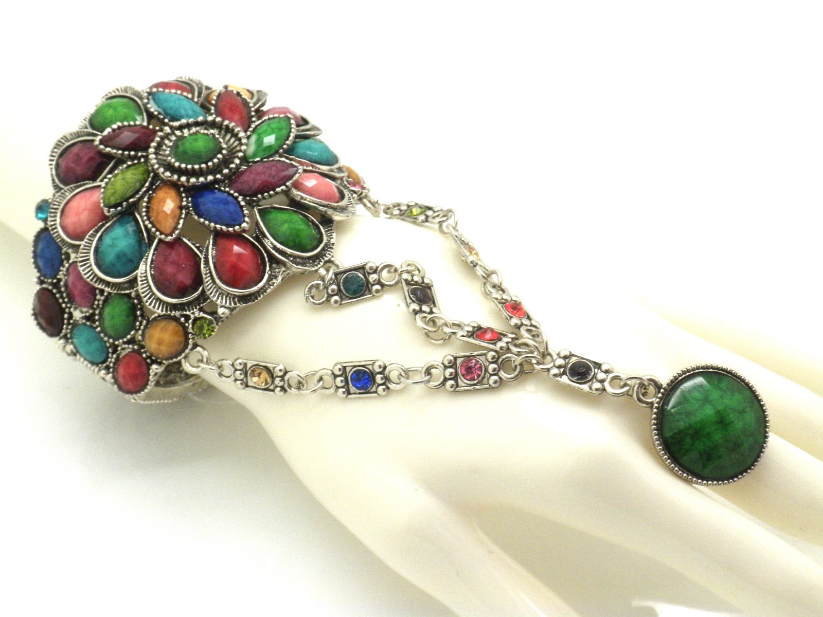 Floral Hinge Bracelet Women’s ONE SIZE Slave Ring Attached NEW