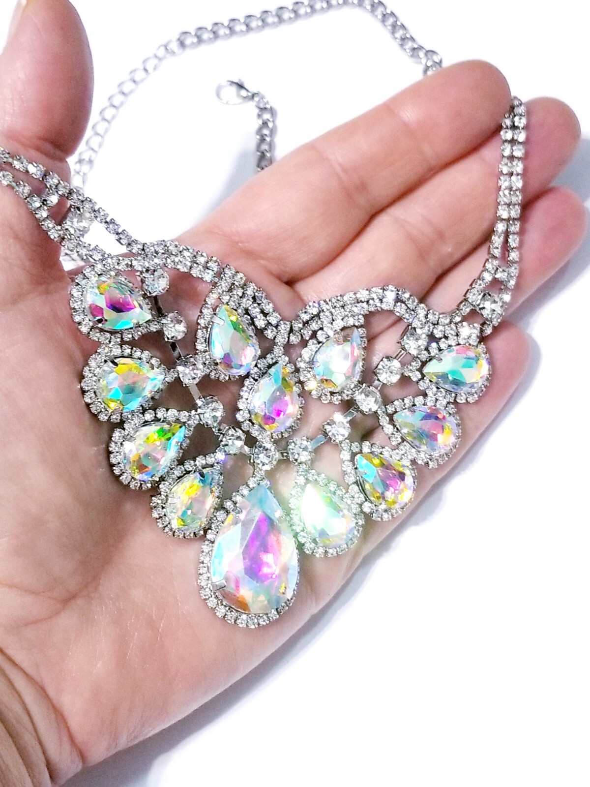 Iridescent AB Crystal Choker Rhinestone Statement Necklace Bridal Prom Pageant