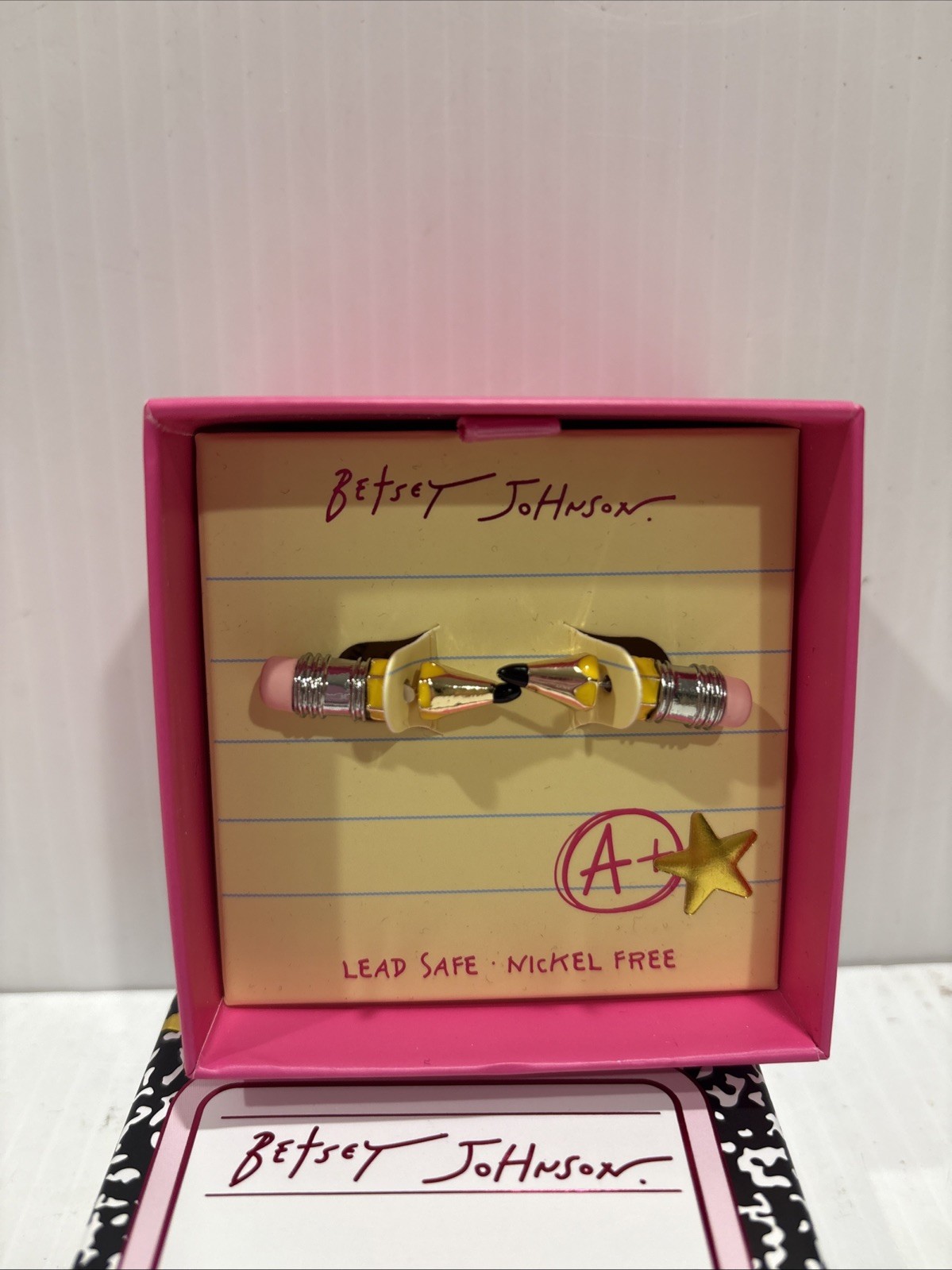 Betsey Johnson Silver Tone & Yellow Enamel Pencil Front Back Stud Earrings NWT