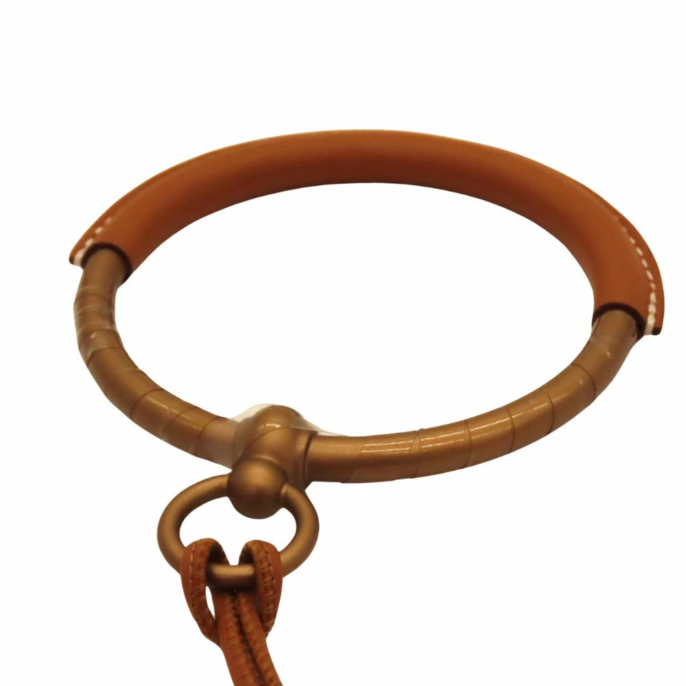 Used Hermes Loop Grand Pendant Gold Vaux Swift Aluminum Necklace Brown Tea Acces