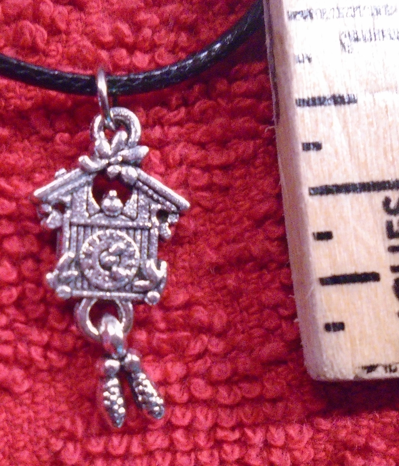 Cuckoo Clock Charm Necklace German Swiss Clock Oktoberfest Black Rope Chain+NEW