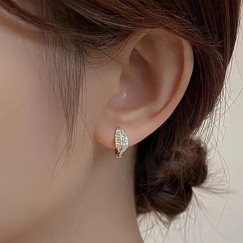 2 Ct Round Simulated Diamond Women’s Leaf Hoop Earrings 14k Yellow Gold Plated