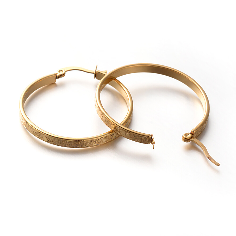 304 Stainless Steel Hoop Earrings Gold 35×3.5mm Pin 0.6×1.2mm  P650