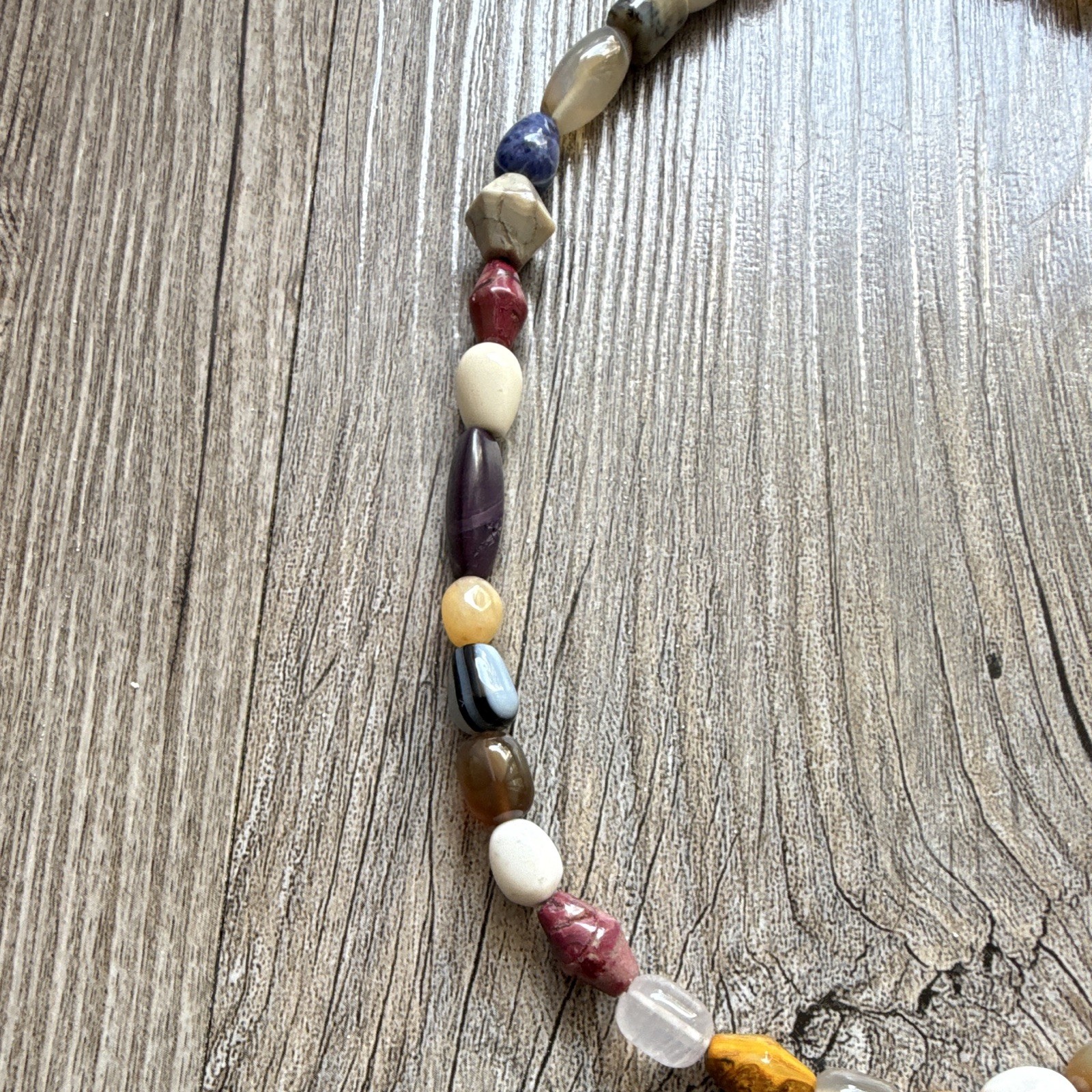Multicolor Stone Beaded Strand Necklace, Mixed Shapes, Ball/Bead Chain, Lobster